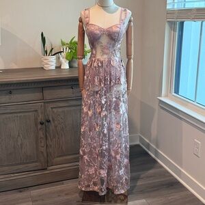 Blithe Sheer Floral Appliqué Maxi Dress | Size Small
